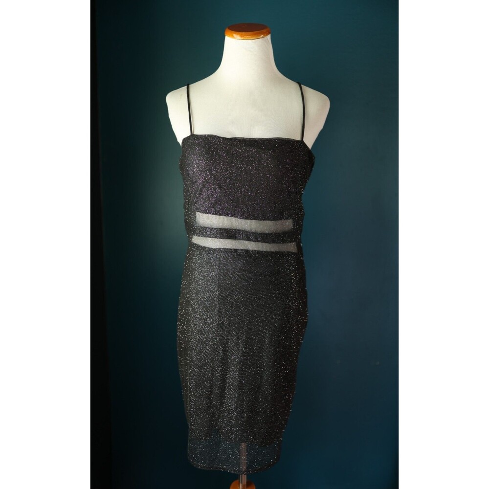 Windsor Black Sparkle Sheer Spaghetti Strap Mini Dress Homecoming Women Large